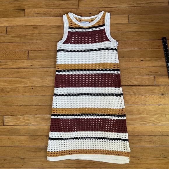 Nine West Dresses & Skirts - NWT Nine West Women's XS Cotton Crochet Dress White Brown Striped Sleeveless
